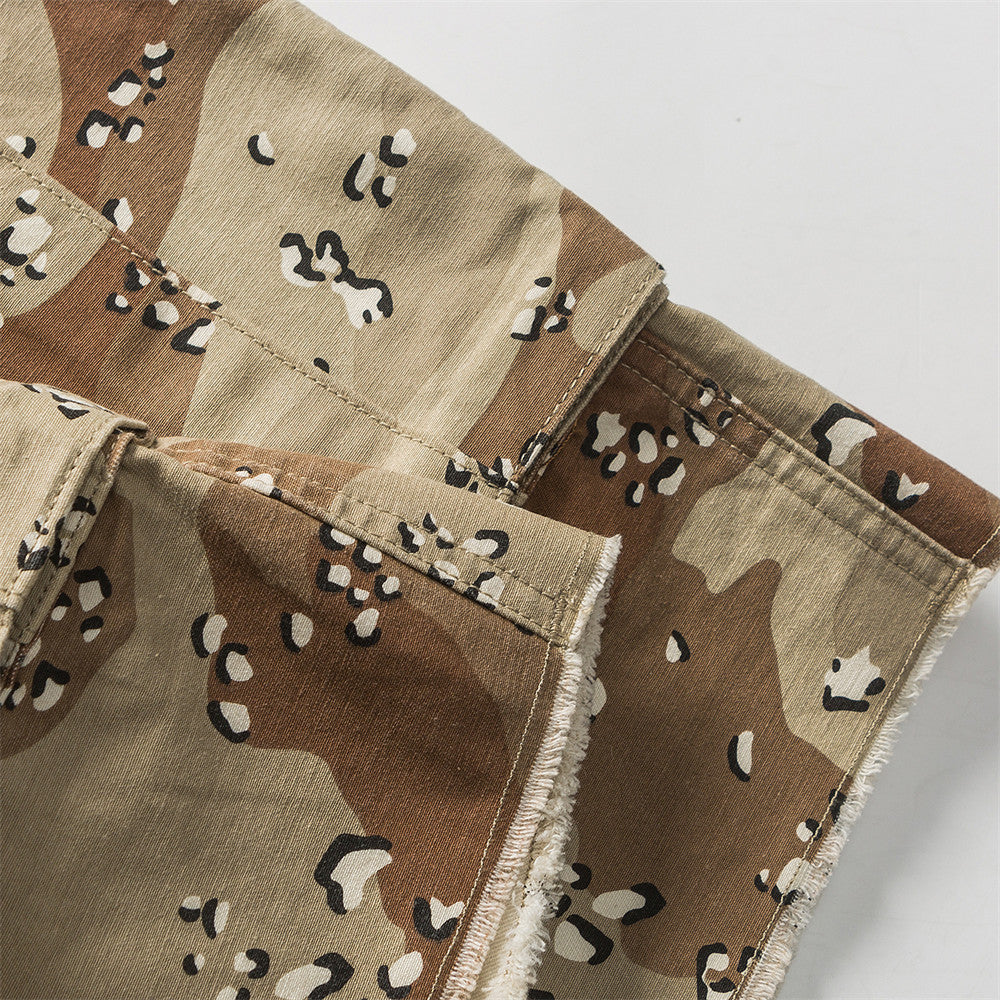 Men Shorts Camouflage Shorts with Belt Multi-Pocket Cargo Pants