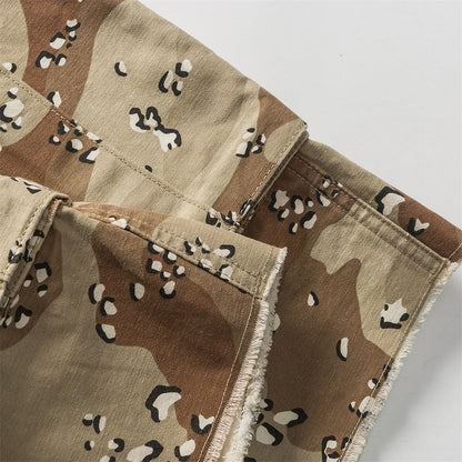 Men Shorts Camouflage Shorts with Belt Multi-Pocket Cargo Pants