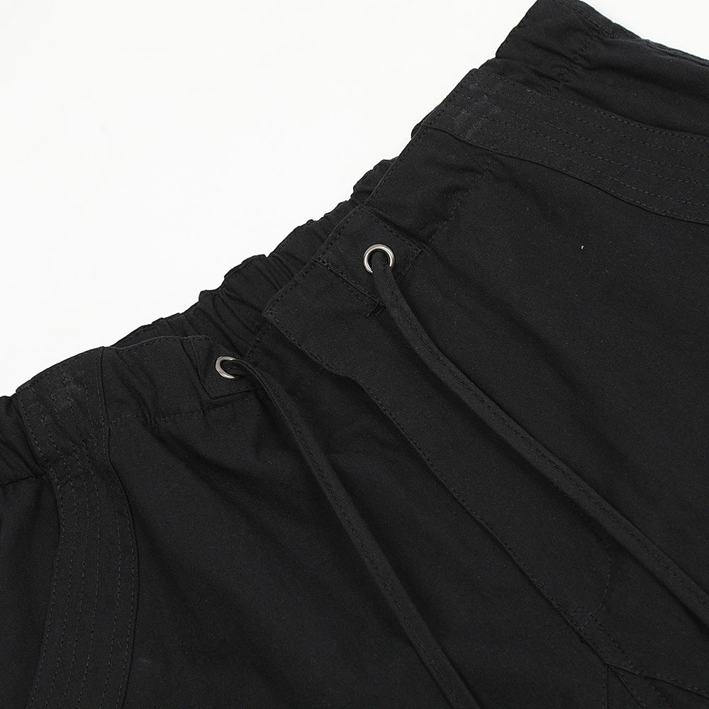 Men Sweatpants Pleated Casual Pants Men's Pocket Straight-Leg Trousers Drawstring Jogger Pants