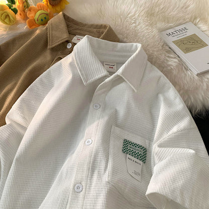 Men Shirts Waffle Shirt Versatile Loose and Handsome Coat