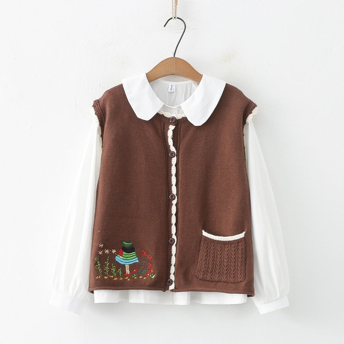 Women Knitted Cardigan Spring Knitted Embroidered Single Breasted Vest Jacket