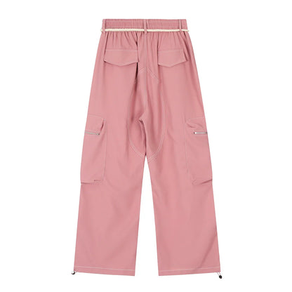 Men Sweatpants Workwear Pants Men's Multi-Pocket Straight-Leg Wide-Leg Pants