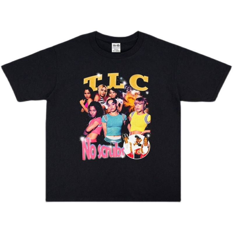 Rock Star T Shirt Tlc Band No Scrubs R & B Personality Street Printed Crew Neck T-shirt Short Sleeves Loose Cotton