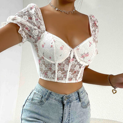 Women Party Tops Lace Short Sleeve Top Vest