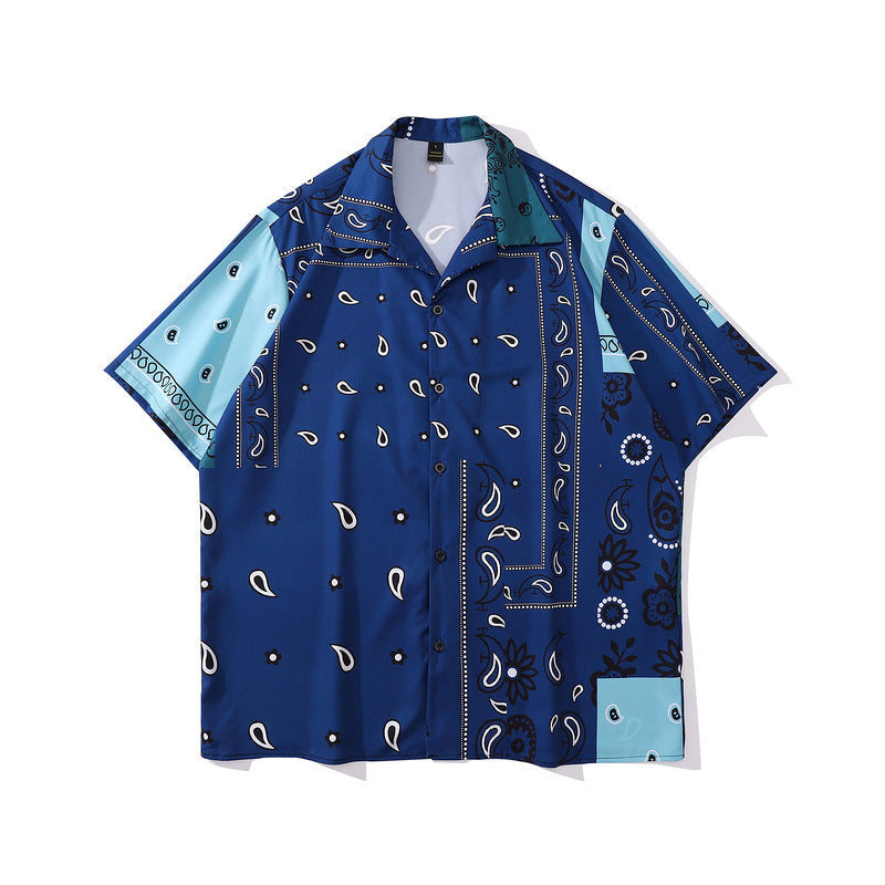 Short Sleeve Shirt Cashew Nuts Printed Shirt Summer Retro Loose Hawaii