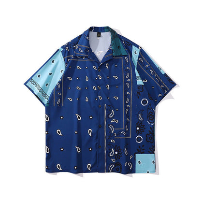 Short Sleeve Shirt Cashew Nuts Printed Shirt Summer Retro Loose Hawaii