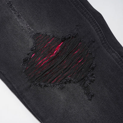 Men Jeans Patch Ripped Jeans Zipper Slit