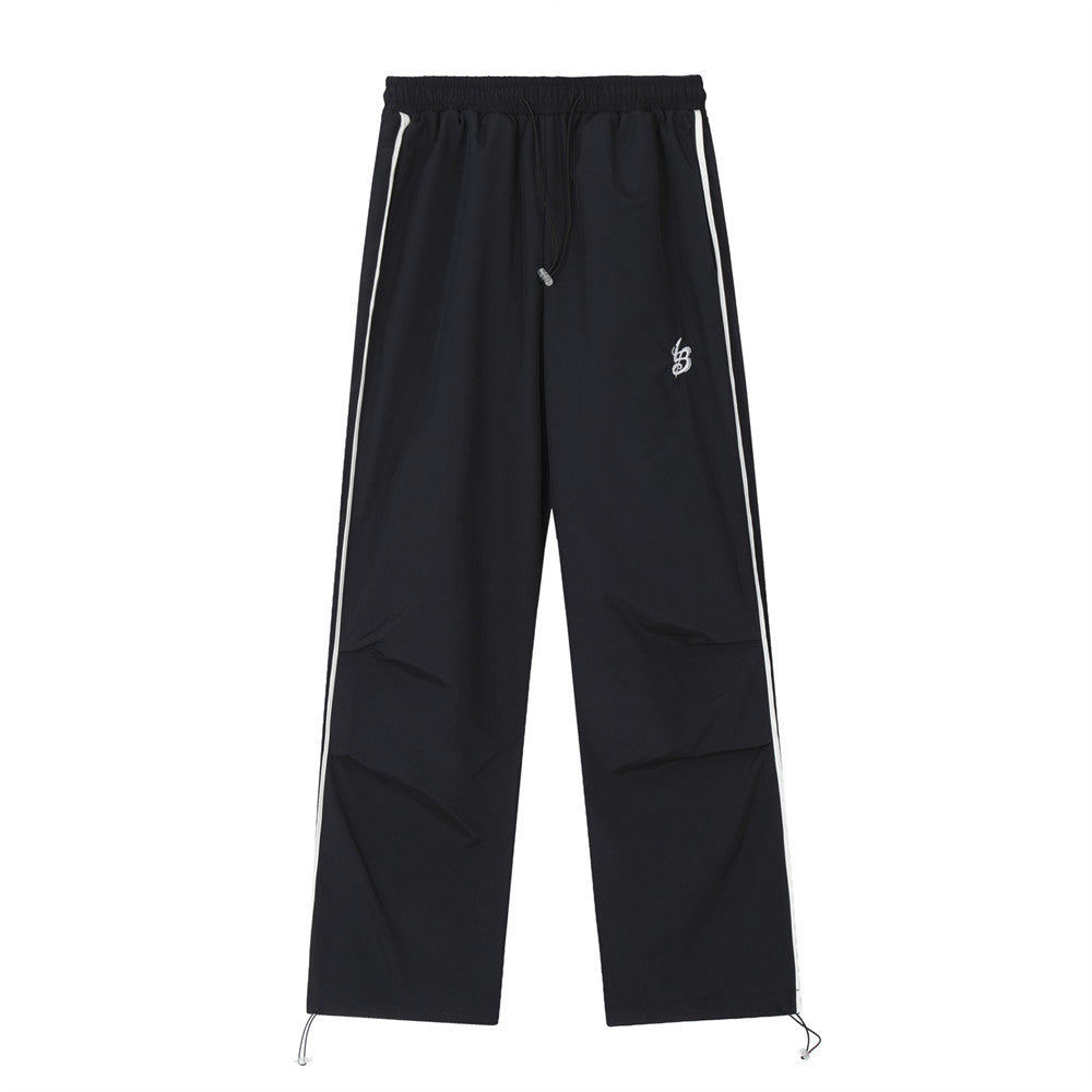 Men Sweatpants Pleated Stitching Exercise Casual Pants Loose Drawstring Ankle Banded Pants