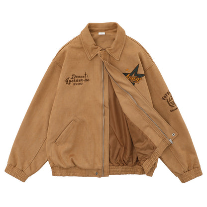 Men Jacket Coat Embroidered Lapel Baseball Uniform Jacket Men's Ins Autumn and Winter Loose Pilot Jacket