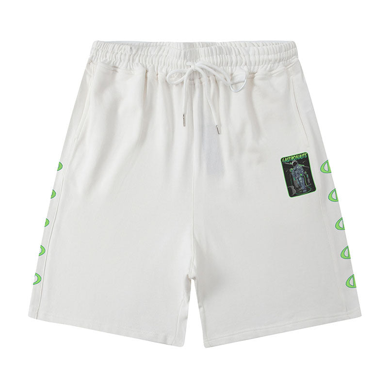 Men Shorts Hiphop Vintage Flame Print Sports Shorts