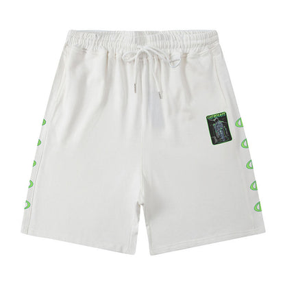 Men Shorts Hiphop Vintage Flame Print Sports Shorts