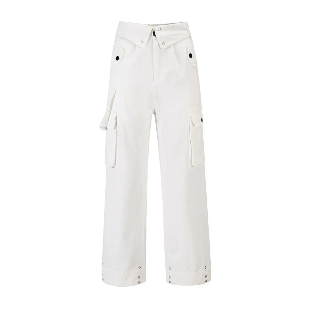 Men Sweatpants Tooling Straight-Leg Trousers Men's Solid Color Loose Multi-Pocket Wide-Leg Casual Pants