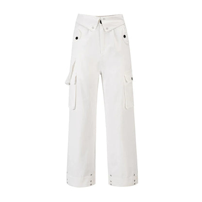 Men Sweatpants Tooling Straight-Leg Trousers Men's Solid Color Loose Multi-Pocket Wide-Leg Casual Pants