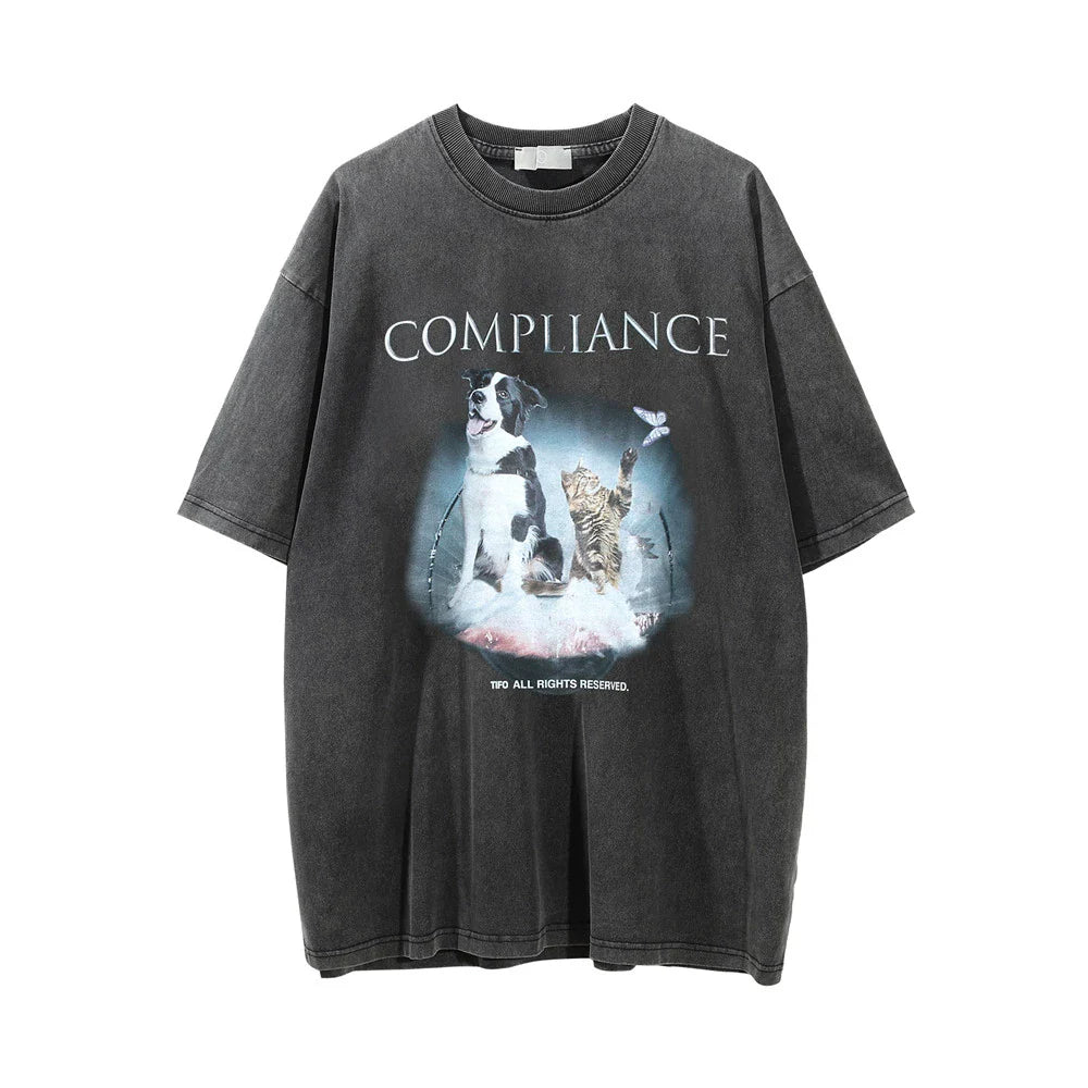 Men Vintage T-Shirt Short-Sleeved T-shirt Men's Loose Wash Distressed round Neck Top Casual