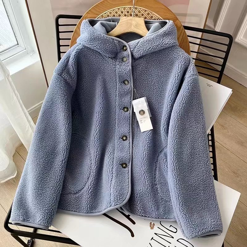 Women Cotton Coat College Wind Windproof Polar Fleece Casual Loose