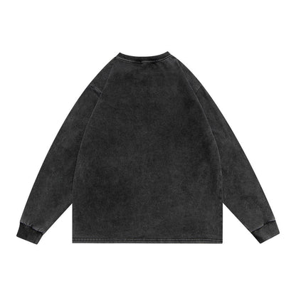 Men Long Sleeve T-Shirt Character Printed Distressed round Neck