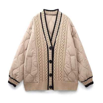 Women Cotton Coat Stitching Sweater Coat Loose and Lazy Style