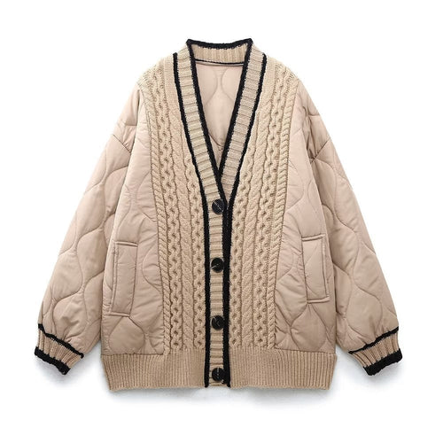Women Cotton Coat Stitching Sweater Coat Loose and Lazy Style