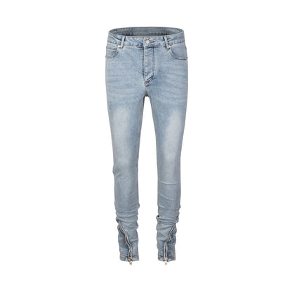MIJKO Mens Vintage Pants MIJKO Blue Trousers Wide-Foot Zipper Jeans