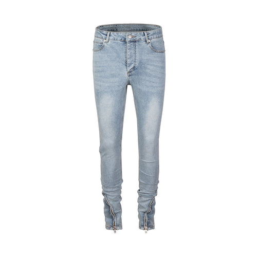 MIJKO Mens Vintage Pants MIJKO Blue Trousers Wide-Foot Zipper Jeans