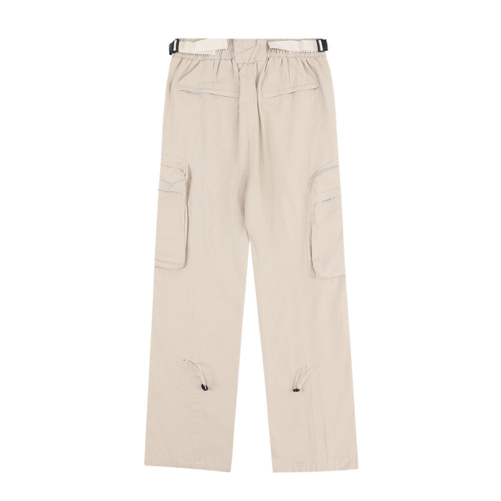 Men Sweatpants Cargo Straight-Leg Trousers Men's Zipper Pocket Loose Wide Leg Pants