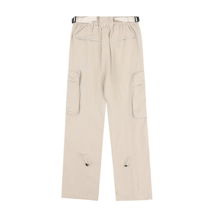 Men Sweatpants Cargo Straight-Leg Trousers Men's Zipper Pocket Loose Wide Leg Pants
