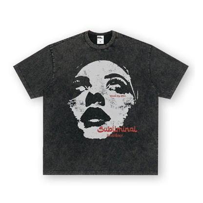 Vintage T-shirts American Street Print Short Sleeve T-Shirt Washed Old T-Shirt
