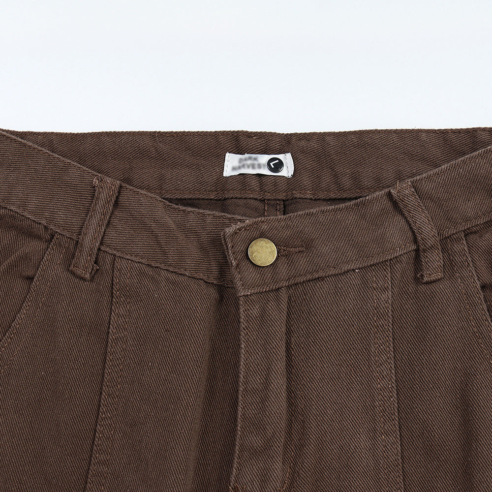 Men Jeans Workwear Loose Multi-Pocket Casual