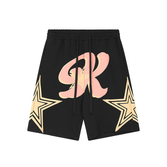 Men Shorts Five-Pointed Star Loose Summer Elastic Waist Leisure Sports