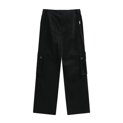 Men Sweatpants Multi-Pocket Workwear Casual Pants Button Split Solid Color Straight-Leg Trousers