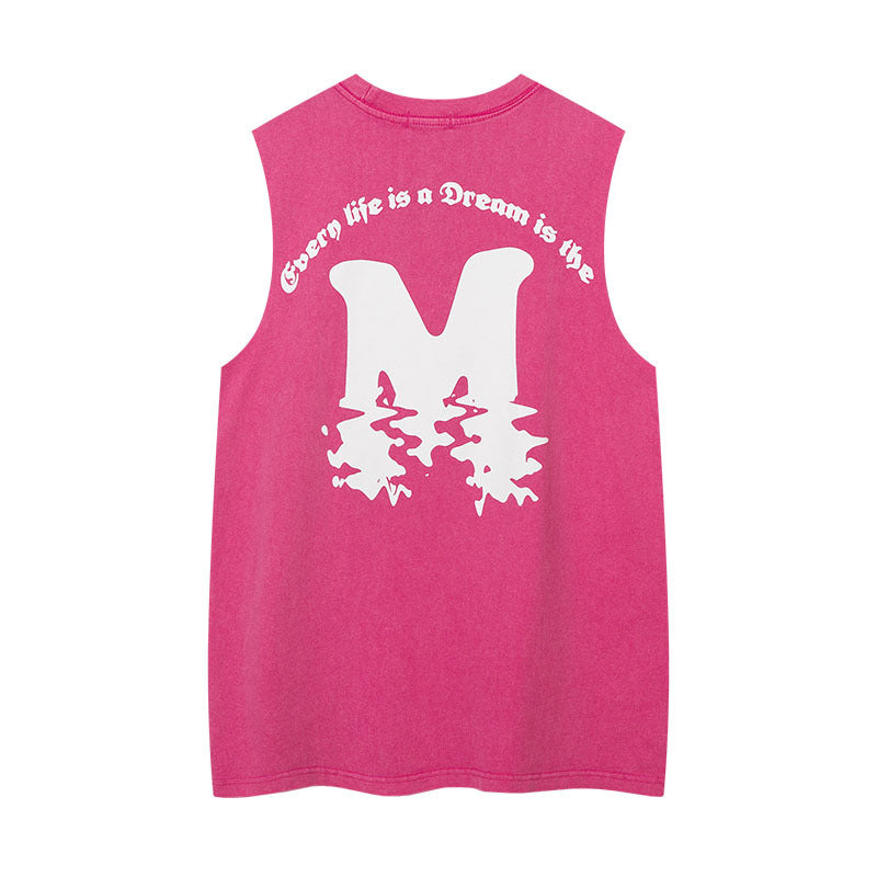 Women Vest Ripped Necklace Sleeveless T-shirt Men's and Women's Punk Vest