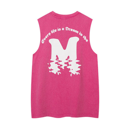 Women Vest Ripped Letter-Printing Necklace Sleeveless T-shirt