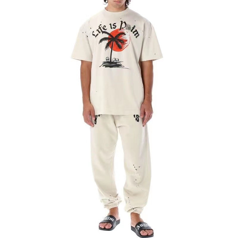 Palm Angle T Shirts Red Sun Coconut Skull Print