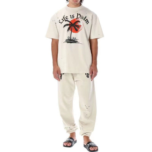 Palm Angle T Shirts Red Sun Coconut Skull Print