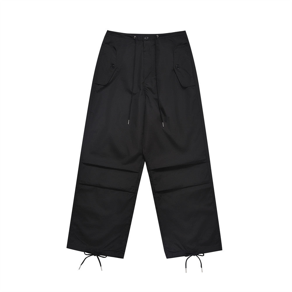 Men Sweatpants Pleated Workwear Casual Pants Double-Layer Mesh Lining Sports Straight Trousers