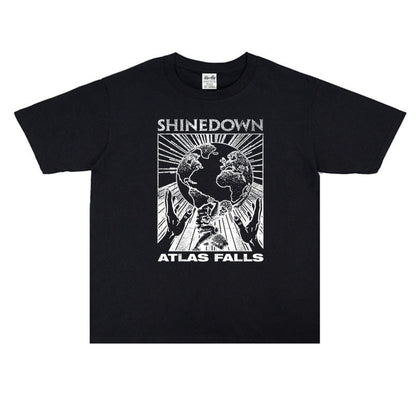 Rock Star T Shirt Falling Band Printed T-shirt Washed Distressed Short Sleeve Loose Cotton Men and Women