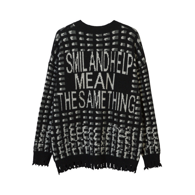 Women Sweater Contrasting Color Jacquard Special-Interest Design Loose Hole