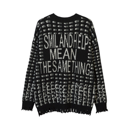Women Sweater Contrasting Color Jacquard Special-Interest Design Loose Hole