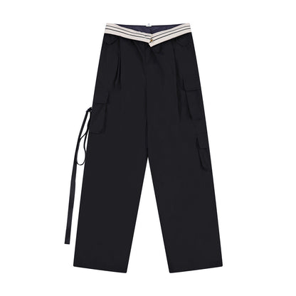 Men Sweatpants Loose Multi-Pocket Streamers Wide Leg Casual Trousers