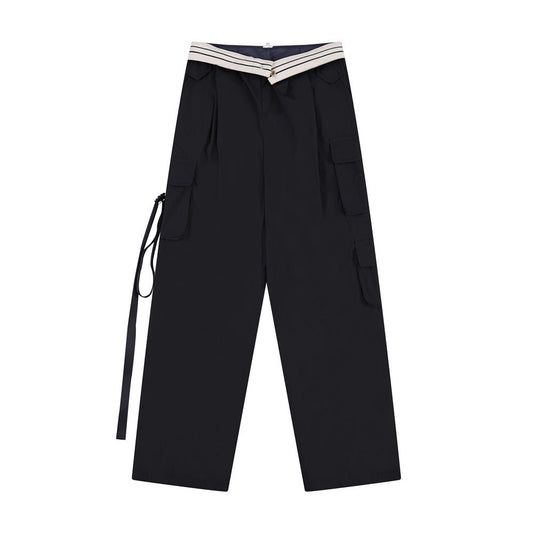 Men Sweatpants Loose Multi-Pocket Streamers Wide Leg Casual Trousers