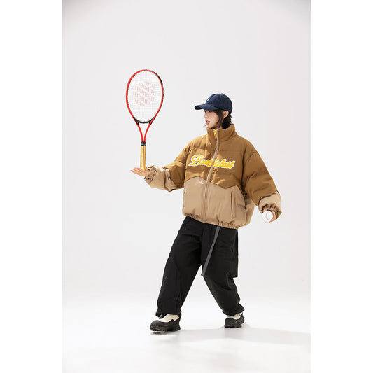 Unisex Coat Stand-up Collar Cotton-Padded Clothes Men and Women Loose Winter