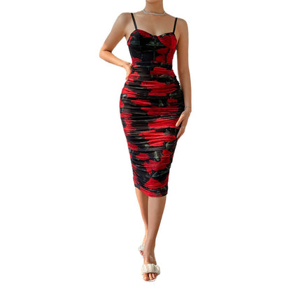 Women Party Tops Sexy Mesh Camisole Pleated Retro Dress
