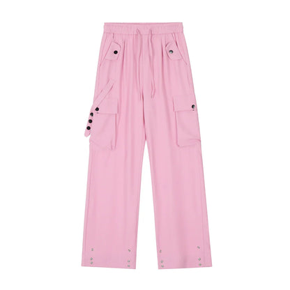 Men Sweatpants Summer Draped Casual Pants Boys Multi-Pocket Cargo Pants Spring and Summer Straight Loose-Fitting Wide-Leg Trousers