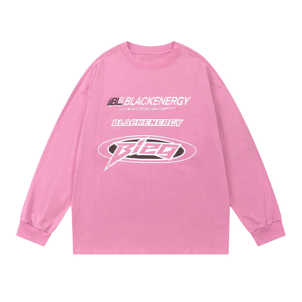 Men Long Sleeve T-Shirt Racing Logo Printed Cotton round Neck Bottoming Shirt