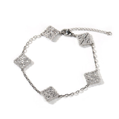 Bracelet Lucky Clover Bracelet Summer Women's Premium Sense Copper with Diamonds