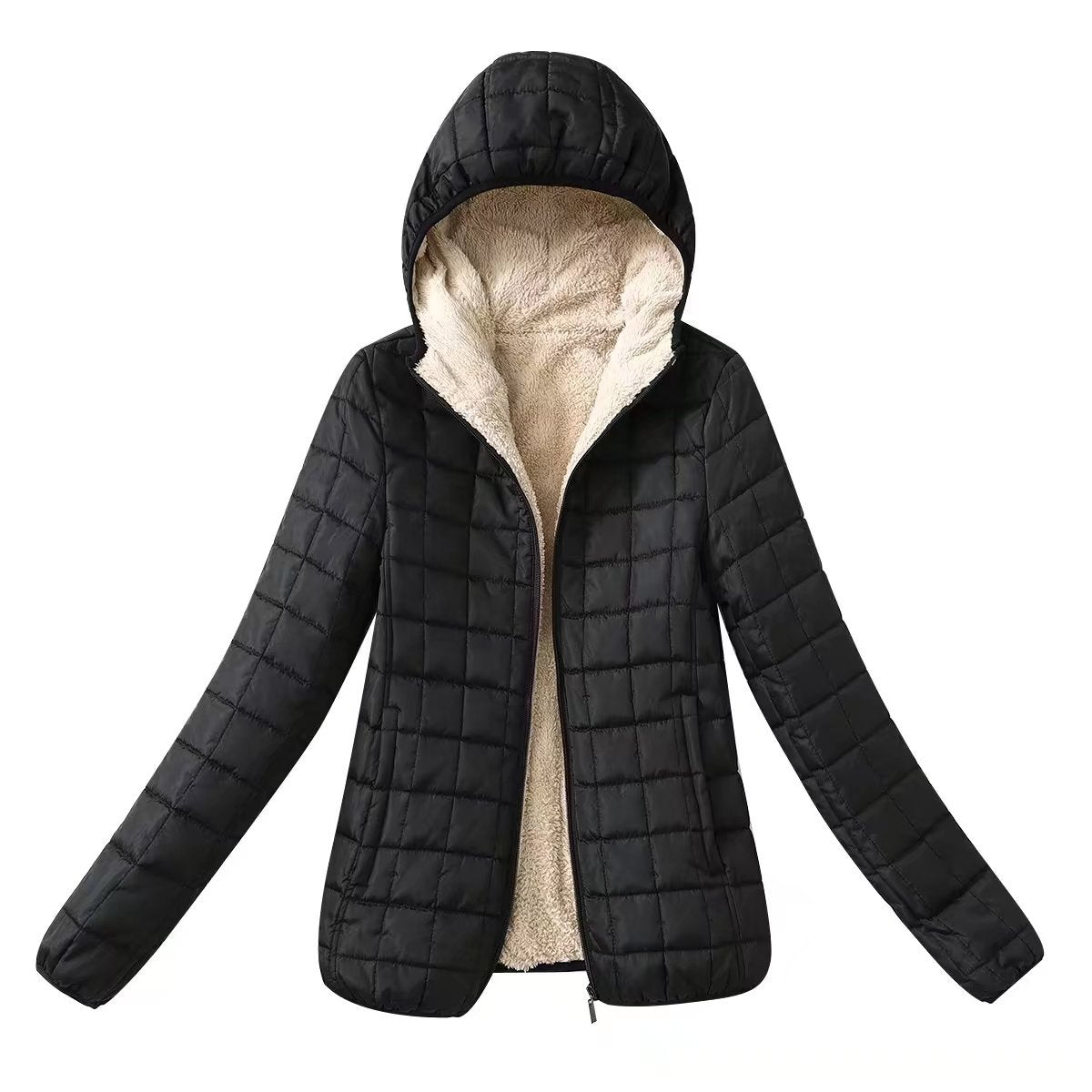 Women Cotton Coat Hooded Fleece-lined Imitation Lamb
