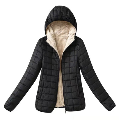 Women Cotton Coat Hooded Fleece-lined Imitation Lamb