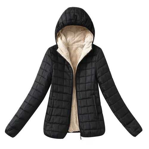 Women Cotton Coat Hooded Fleece-lined Imitation Lamb