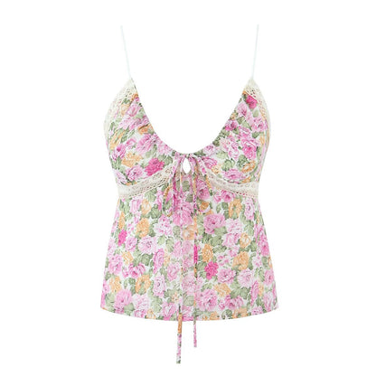 Women Tops Summer V-neck Lace Sling Backless Sexy Top