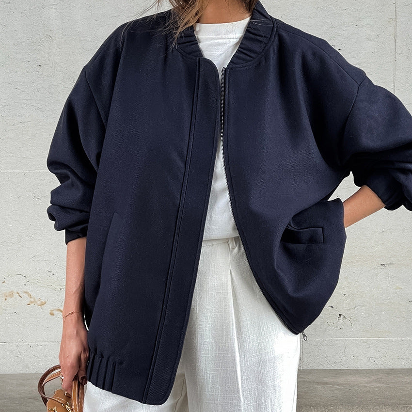 Women Trench Coat Jacket Baseball Uniform Windbreaker Jacket Loose Casual